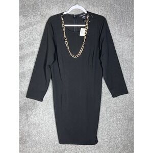 Ashley Stuart Dress Womens Size‎ 16 Stretch Black Long Sleeve Removeable Chain